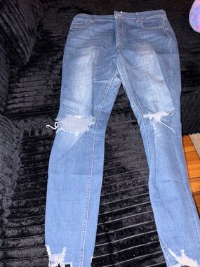 Revamped Distressed Light Blue Skinny Jeans